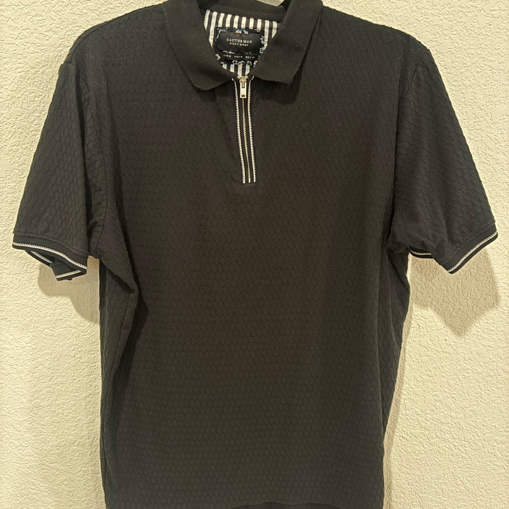 Classic Black Textured Zip Polo